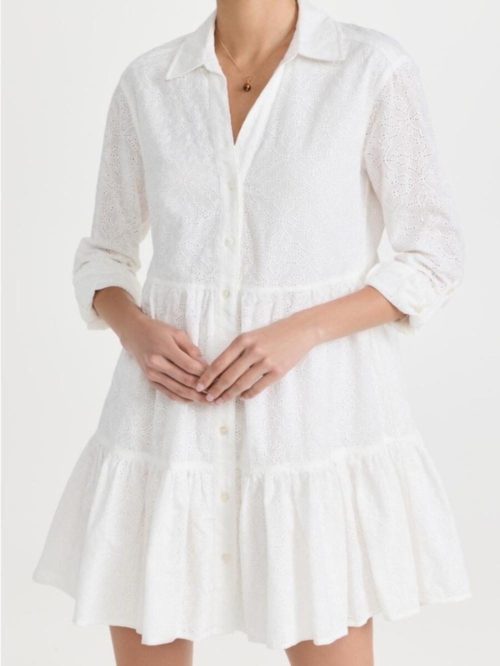 Veronica Beard White Eyelet Button-Front Shirt Dress